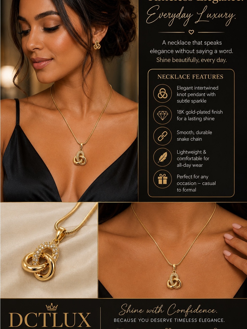 Women's 18K Gold-Plated Intertwined Knot Necklace - Gold